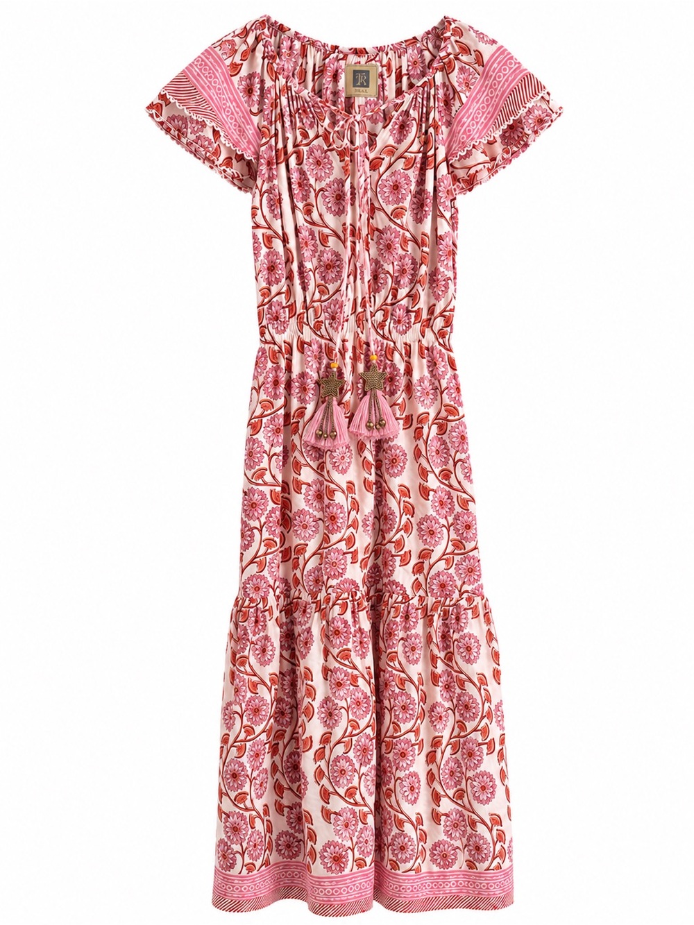 BELL ALICIA BELL Silk Cotton Maxi Pink Floral Boho Peasant Tiered Dress SZ S - Picture 2 of 6